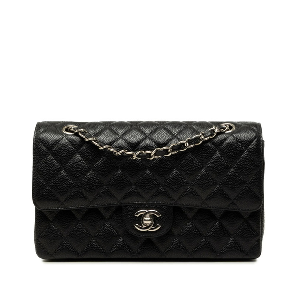 Chanel Coco Mark Matelassé 25 Double Flap Chain Shoulder Bag A01112 Black Sil...